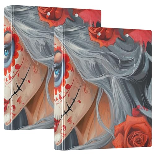 Drei-Ringbuch 3,8 cm, Sugar Skull Girl mit Innentaschen, 1/2er-Pack für Briefgröße (27,9 x 21,6 cm), Hardcover, 2 Stück von KLL