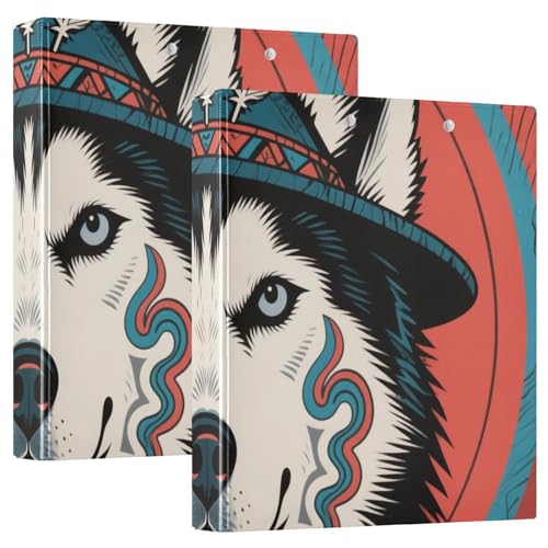 Drei-Ringbuch 3,8 cm, Tribal-Stil, Husky-Hund mit Klemmbrett, 1/2 Packung Ordner für Briefgröße (27,9 x 21,6 cm), Hardcover, 2 Stück von KLL