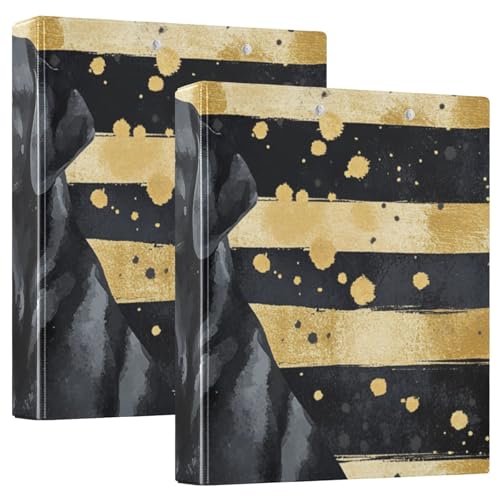 Drei-Ringbuch 3,8 cm, schwarzer Hund, schwarz und gold, gestreift, mit Taschen, 1/2 Stück, Schulhefter Hardcover, 2 Stück Drei-Ringbuch 3,8 cm, schwarzer Hund, schwarz und gold, gestreift, mit Taschen, 1/2 Stück, Schulhefter Hardcover, 2 Stück von KLL