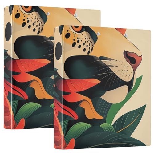 Drei-Ringbuch 3,8 cm, tropischer bunter Leopardenmuster, roter Ara, Pop-Art-Stil mit Tascheneinband, 1/2er-Pack, für Briefgröße (27,9 x 21,6 cm), Hardcover, 2 Stück von KLL