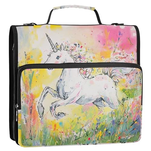 Einhörner Bunte Wiese 3,8 cm 3-Ringe Reißverschluss Bindertasche mit Schultergurt Multi-Pocket Dokumentenmappe Organizer für Schule Einhörner Bunte Wiese 3,8 cm 3-Ringe Reißverschluss Bindertasche mit Schultergurt Multi-Pocket Dokumentenmappe Organizer für Schule von KLL
