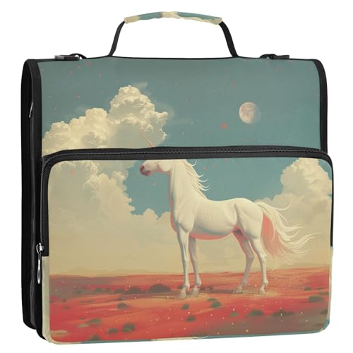 Einhörner Fantasy-Stil, 3 Ringe, 3,8 cm, stabiler Reißverschluss, Ordner mit Griff und abnehmbarem Schultergurt, mehrere Taschen, Dokumentenmappe für Schule und Büro Einhörner Fantasy-Stil, 3 Ringe, 3,8 cm, stabiler Reißverschluss, Ordner mit Griff und abnehmbarem Schultergurt, mehrere Taschen, Dokumentenmappe für Schule und Büro von KLL