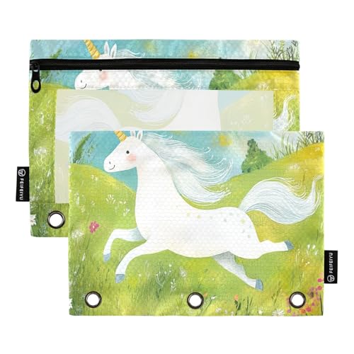 Einhörner Grüne Wiese Ringe Binder Taschen Federmäppchen für Ringe Binder Ordner mit 3 Löchern für Schule Zuhause Reise Karten Aufbewahrungsbehälter Einhörner Grüne Wiese Ringe Binder Taschen Federmäppchen für Ringe Binder Ordner mit 3 Löchern für Schule Zuhause Reise Karten Aufbewahrungsbehälter von KLL