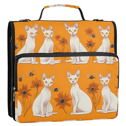 Energetic Sphynx Cats Ordner mit 3 Ringen, Reißverschluss, mit Griff und abnehmbarem Schultergurt, inklusive Reißverschlusstasche, Dokumenten-Organizer, geeignet für Mittelschule, Gestor de documentos von KLL