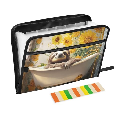 Erweiterbare Aktenordner im A4-Format, mit Reißverschluss, für Sozialarbeiter, Zahnärzte, Süßes Faultier, Retro-Badewanne von KLL
