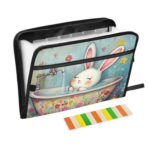 Erweiterbarer Aktenordner A4 Größe Erweiterungsmappe mit Taschen für Medizinstudenten Taktische Niedliche Kaninchen Retro Badewanne von KLL