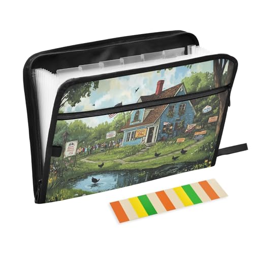 Fächermappe, A4, Organizer mit Ordnern mit Taschen für Kinderkrankenschwestern, Schule, idyllisches Dorf, Haven, charmantes Haus, Teich von KLL