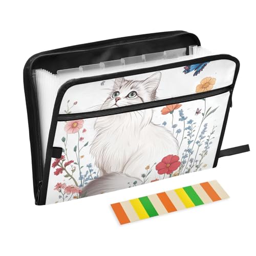 Fächermappe, A4-Größe, Akkordeon mit Taschen für Dokumente, Auto, American Curl Cats White Beauty von KLL