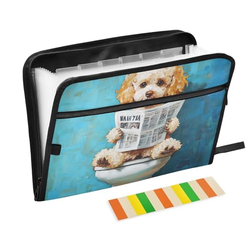 Fächermappe, A4-Größe, Akkordeon mit Taschen für Inspektoren, klinische Krankenpflege, niedliche Pudel, Hunde, Retro-WC, Lesen, Zeitung von KLL