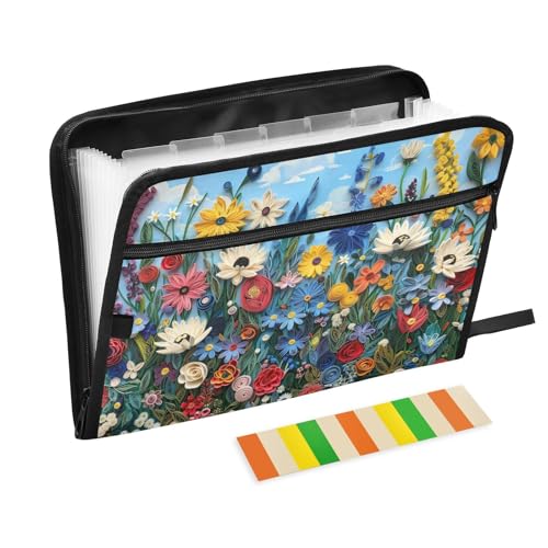 Fächermappe, A4-Größe, Akkordeon mit Taschen für Krankenschwestern, Baustelle, lebendige Quilling-Blumengarten-Illustration von KLL