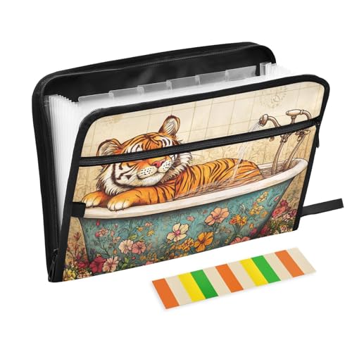 Fächermappe, A4-Größe, Hängemappe, mit Etikett für Ernährungsberater, Küche, lustige Tiger, Vintage-Badewanne von KLL