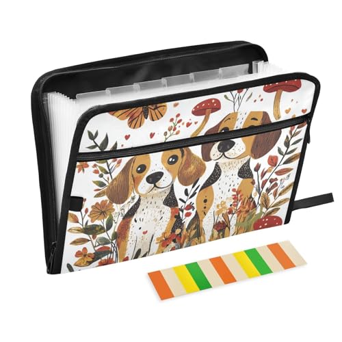 Fächermappe, A4-Größe, Organizer und Aufbewahrung mit Trennwänden für Dokumente, Krankenpflege, Cartoon-Beagle-Hunde, weiß, niedlich von KLL