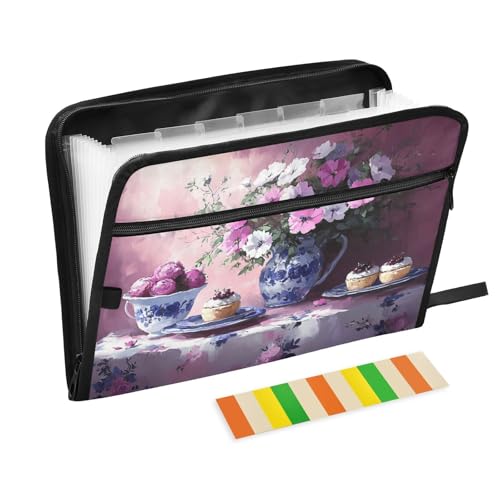 Fächermappe, A4-Größe, mehrere Taschen, Ordner mit Taschen, für Sozialarbeiter, Küche, elegant, blau, weiß, Blumenmuster, Dessert, Stillleben von KLL