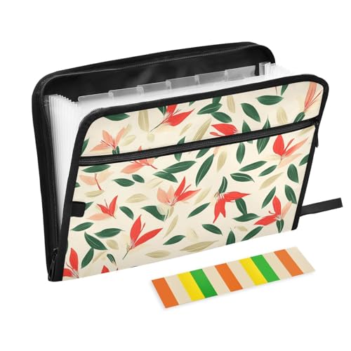 Fächermappe, klein, rote Blumen, grüne Blätter, Ditsy-Druck, 13 Fächer, A4, Briefgröße mit Reißverschluss, für Papiere, Aktenordner, Teppiche Fächermappe, klein, rote Blumen, grüne Blätter, Ditsy-Druck, 13 Fächer, A4, Briefgröße mit Reißverschluss, für Papiere, Aktenordner, Teppiche von KLL