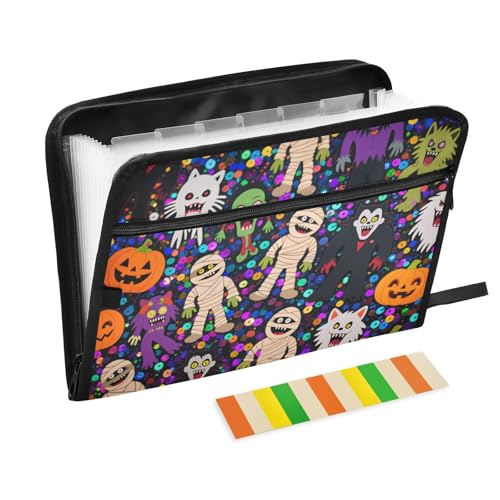 Fächermappe für Halloween, Kürbis-Zombie-Papier, 13 Fächer, A4, Briefgröße mit Reißverschluss, für Papiere, zum Aufhängen, erweiterbare Datei, Carpeta de von KLL