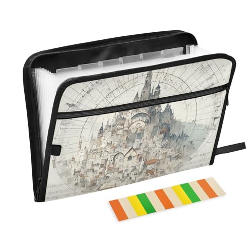 Fächermappe im Vintage-Stil mit 13 Fächern, A4, Briefgröße mit Reißverschluss, für Papiere, Organizer mit Taschen von KLL