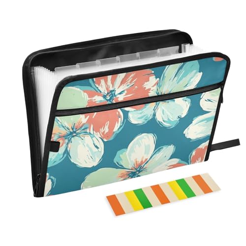 Fächermappe mit Blumen, Türkis und Koralle, erweiterbar, 13 Fächer, A4, Briefgröße mit Reißverschluss, für Papiere, Fächermappe Fächermappe mit Blumen, Türkis und Koralle, erweiterbar, 13 Fächer, A4, Briefgröße mit Reißverschluss, für Papiere, Fächermappe von KLL