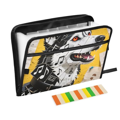 Fächermappe mit Cartoon-Husky-Motiv, 13 Fächer, A4, Briefgröße mit Reißverschluss, für Dokumentenaufbewahrung, Aktenhalter von KLL