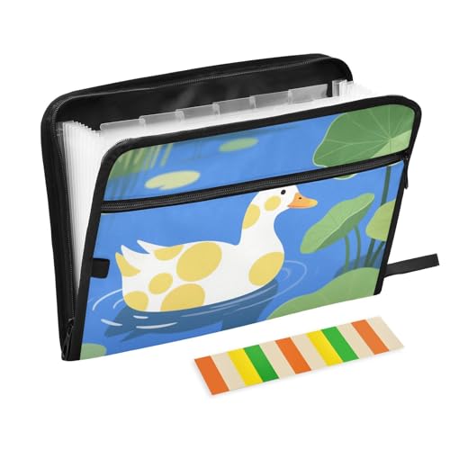 Fächermappe mit Cartoon-Motiv, gelbe, gepunktet, Weiß, Entenblau, See, 13 Fächer, A4, Briefgröße mit Reißverschluss, für Büropapier, Fächermappe von KLL