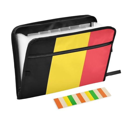 Fächermappe mit Flagge, Belgien, 13 Fächer, A4, Briefgröße mit Reißverschluss, für Papiere, Ordner mit Trennwänden von KLL
