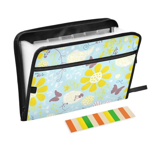 Fächermappe mit Frühlingsblumen, zum Aufhängen, erweiterbar, 13 Fächer, A4, Briefgröße mit Reißverschluss, für Bürobedarf, Aktenordner, Jacken, Organizer von KLL