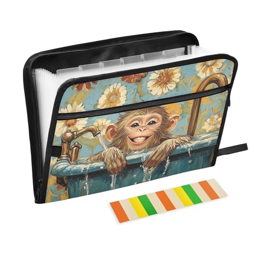 Fächermappe mit Trennwänden für Kinderkrankenschwestern, Klassenzimmer, schicker Rhesusaffe, Makake, Retro-Badewanne, A4-Größe von KLL
