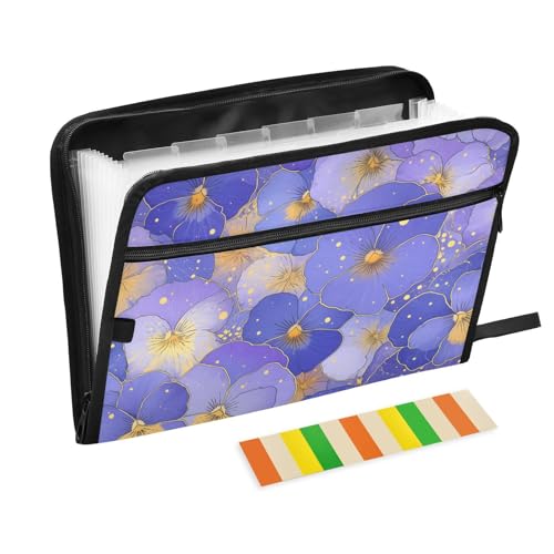 Fächermappe mit abstrakten Blumen, Violett, Stiefmütterchen, 13 Fächer, A4, Briefgröße mit Reißverschluss, für Papiere, Organizer, Aktenordner Fächermappe mit abstrakten Blumen, Violett, Stiefmütterchen, 13 Fächer, A4, Briefgröße mit Reißverschluss, für Papiere, Organizer, Aktenordner von KLL