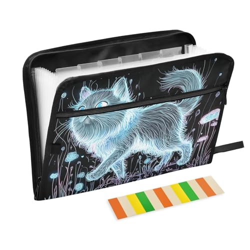 Fächermappe mit niedlicher böhmischer Katze, 13 Taschen, A4, Briefgröße mit Reißverschluss, für Zuhause, Büro, Organizer mit Tasche, Weiß von KLL
