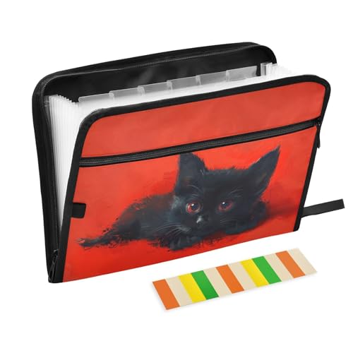 Fächermappe mit rotem Hintergrund, schwarz, Cartoon-Kätzchen, 13 Fächer, A4, Briefgröße mit Reißverschluss, für Zuhause, Büro, Organizer, Fächermappe Fächermappe mit rotem Hintergrund, schwarz, Cartoon-Kätzchen, 13 Fächer, A4, Briefgröße mit Reißverschluss, für Zuhause, Büro, Organizer, Fächermappe von KLL