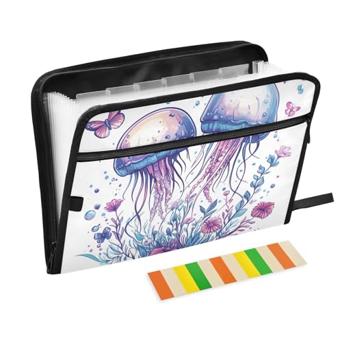 Fächermappe zum Aufhängen, A4-Format, mit Taschen, für Polizeitickets, Arbeit, Cartoon-Quallen, Weiß von KLL