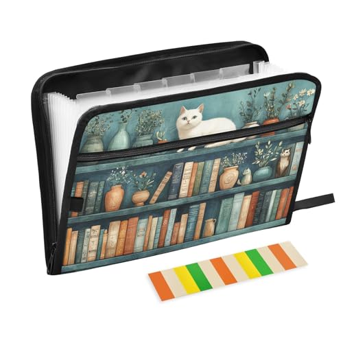 Fächermappe zum Aufhängen, A4-Größe, Hängemappe mit Etikett für Kinderkrankenschwestern, gemütliches Bücherregal, Katzen-Haven-Illustration von KLL