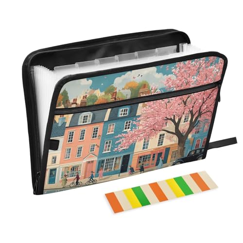 Fächermappen, A4-Format, Organizer mit Ordnern mit Taschen für Ärzte, Büro, Klemmbrett, Charming Blossom – Streetscape-Illustration von KLL