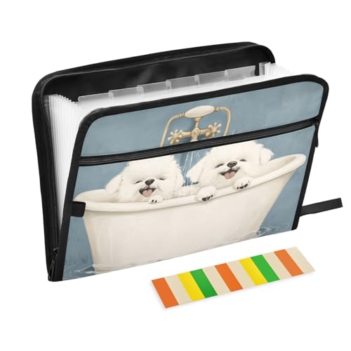 Fächermappen-Organizer, A4-Größe, tragbarer Aktenordner mit Etikett für Bein, Schule, Malteser, Hunde, Vintage-Badewanne von KLL