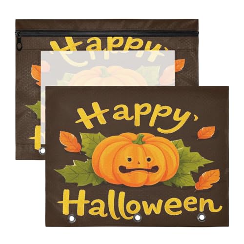 Federmäppchen, 3 Löcher, 3 Löcher, Tasche für 3 Ringe, 2 Stück, Studenten, College-Zubehör, Happy Halloween, Cartoon, niedlicher gelber Kürbis Federmäppchen, 3 Löcher, 3 Löcher, Tasche für 3 Ringe, 2 Stück, Studenten, College-Zubehör, Happy Halloween, Cartoon, niedlicher gelber Kürbis von KLL
