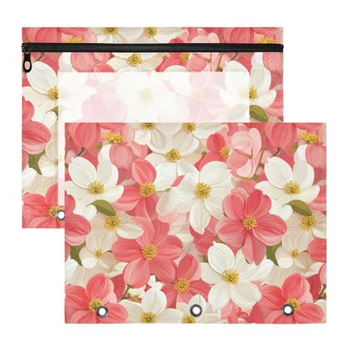 Federmäppchen, 3 Löcher, Kunststoff, Aktenordner für A4-Papier, Briefe, 2 Stück, Studenten, College, Zubehör, rosa und weiß, Blumenmuster Federmäppchen, 3 Löcher, Kunststoff, Aktenordner für A4-Papier, Briefe, 2 Stück, Studenten, College, Zubehör, rosa und weiß, Blumenmuster von KLL