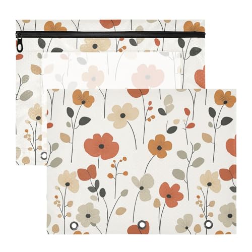 Federmäppchen, 3 Löcher, Taschenordner für A4-Papier, Briefe, 2 Stück, für Lehrer, Schule, Studenten, Lehrerbedarf, Beige, Safari-Blumen von KLL