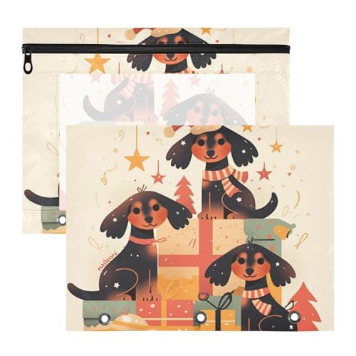 Federmäppchen, Mehrzweck-Kunststoff-Aktenordner für 3 Ringe, 2 Stück, Studenten, Büro, Cartoon, niedliche Weihnachtsdackel, Hunde Federmäppchen, Mehrzweck-Kunststoff-Aktenordner für 3 Ringe, 2 Stück, Studenten, Büro, Cartoon, niedliche Weihnachtsdackel, Hunde von KLL