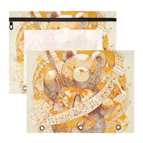 Federmäppchen, stabil, 3-fach Locher, für A4-Papier, Briefe, 2 Stück, Studenten, Kunstbedarf, Aufbewahrung, Cartoon, niedlicher Bär, Musiknoten, Illustrationsstil, Orange Federmäppchen, stabil, 3-fach Locher, für A4-Papier, Briefe, 2 Stück, Studenten, Kunstbedarf, Aufbewahrung, Cartoon, niedlicher Bär, Musiknoten, Illustrationsstil, Orange von KLL