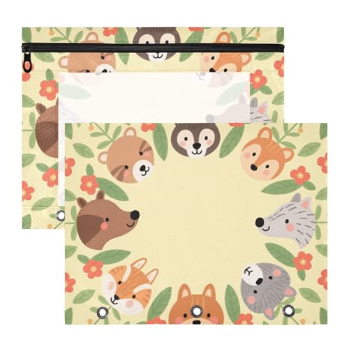 Federmäppchen, stabile Tasche mit 3 Löchern, für 3 Ringe, 2 Stück, für Schüler, Studenten, Lehrerbedarf, Cartoon, niedliche Tiere Federmäppchen, stabile Tasche mit 3 Löchern, für 3 Ringe, 2 Stück, für Schüler, Studenten, Lehrerbedarf, Cartoon, niedliche Tiere von KLL