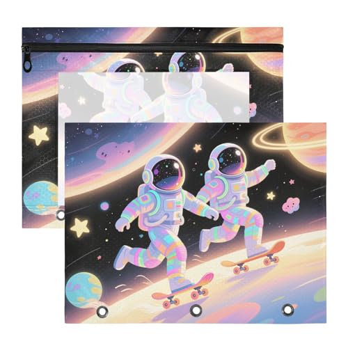 Federmäppchen, stabile Tasche mit 3 Löchern, für A4-Papier, Briefe, 2 Stück, Studenten, College-Zubehör, Cartoon, Skateboard, Astronauten Federmäppchen, stabile Tasche mit 3 Löchern, für A4-Papier, Briefe, 2 Stück, Studenten, College-Zubehör, Cartoon, Skateboard, Astronauten von KLL
