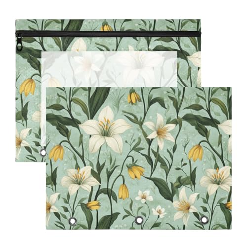 Federmäppchen, tragbar, 3 Locher für 3 Ringe, Ordner, 2 Stück, Lehrer, College, Zubehör, Schönheit, Frühlingsblumen, Grün Federmäppchen, tragbar, 3 Locher für 3 Ringe, Ordner, 2 Stück, Lehrer, College, Zubehör, Schönheit, Frühlingsblumen, Grün von KLL