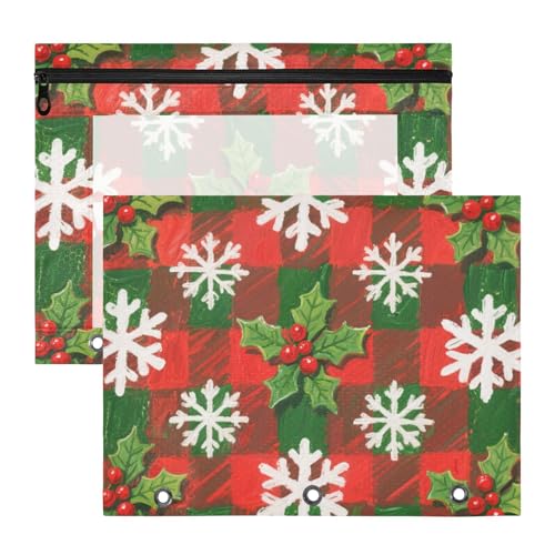 Federmäppchen, tragbar, 3 Löcher, für 3 Ringe, 2 Stück, Lehrerklasse, Frohe Weihnachten, weiße Schneeflocken, Stechpalme Federmäppchen, tragbar, 3 Löcher, für 3 Ringe, 2 Stück, Lehrerklasse, Frohe Weihnachten, weiße Schneeflocken, Stechpalme von KLL