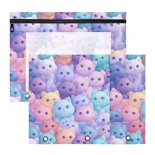 Federmäppchen, tragbar, 3 Löcher, für A4-Papier, Briefe, 2 Stück, Lehrer Zuhause, bunte Cartoon-Katze Federmäppchen, tragbar, 3 Löcher, für A4-Papier, Briefe, 2 Stück, Lehrer Zuhause, bunte Cartoon-Katze von KLL