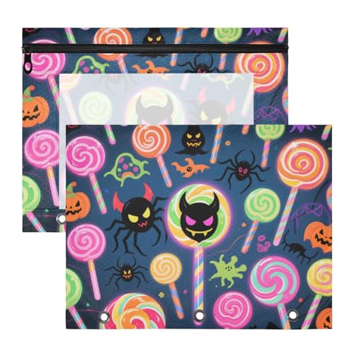Federmäppchen, tragbar, 3 Löcher, für A4-Papier, Briefe, 2 Stück, für Lehrer, Zuhause, Happy Halloween, bunte Süßigkeitengeister Federmäppchen, tragbar, 3 Löcher, für A4-Papier, Briefe, 2 Stück, für Lehrer, Zuhause, Happy Halloween, bunte Süßigkeitengeister von KLL
