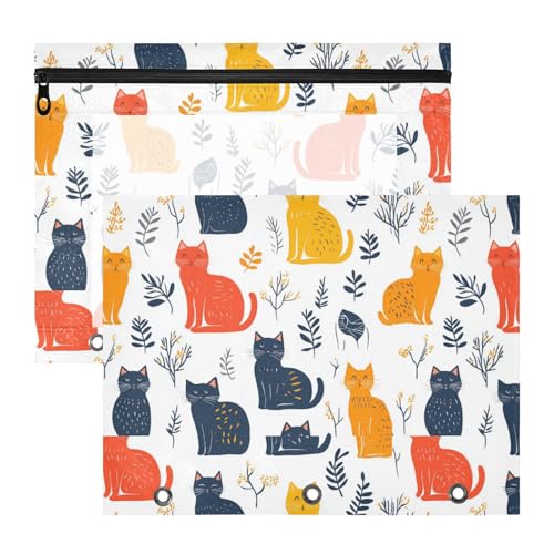 Federmäppchen, transparent, 3 Löcher, für A4-Papier, Briefe, 2 Stück, Lehrer, Schulbedarf, Cartoon-Katze, Weiß von KLL
