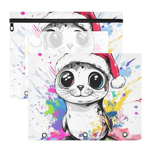 Federmäppchen, transparent, 3 Löcher, für A4-Papier, Briefe, 2 Stück, Lehrerklasse, niedliches Siegel, weiß Federmäppchen, transparent, 3 Löcher, für A4-Papier, Briefe, 2 Stück, Lehrerklasse, niedliches Siegel, weiß von KLL