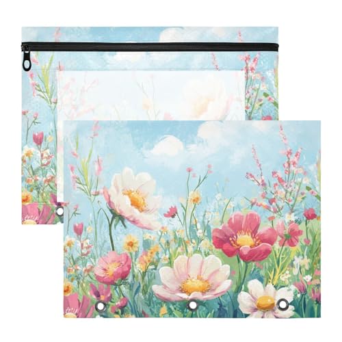 Federmäppchen mit 3 Löchern, 3 Löchern, Tasche für 3 Ringe, 2 Stück, für Lehrer, Schule, Studenten, Lehrerbedarf, bunte Wildblumen Federmäppchen mit 3 Löchern, 3 Löchern, Tasche für 3 Ringe, 2 Stück, für Lehrer, Schule, Studenten, Lehrerbedarf, bunte Wildblumen von KLL