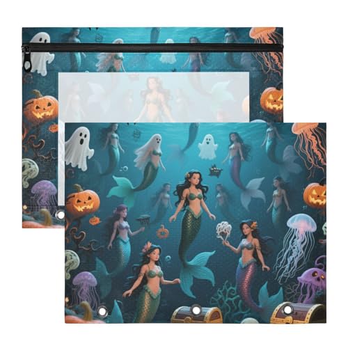 Federmäppchen mit 3 Löchern, 3 Löchern, Tasche für A4-Papier, Briefe, 2 Stück, Lehrerklasse, Happy Halloween, Meerjungfrau, Kürbis Federmäppchen mit 3 Löchern, 3 Löchern, Tasche für A4-Papier, Briefe, 2 Stück, Lehrerklasse, Happy Halloween, Meerjungfrau, Kürbis von KLL