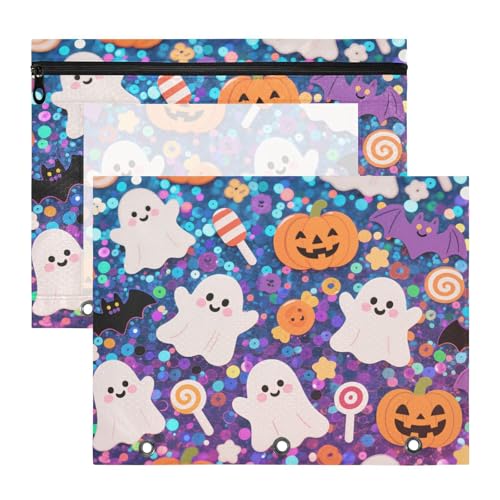 Federmäppchen mit 3 Löchern, Aufbewahrungstasche für 3 Ringe, 2 Stück, Studenten, Zuhause, Halloween, Pailletten, gelber Kürbis von KLL