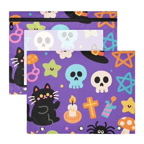 Federmäppchen mit 3 Löchern, Kunststoff, Ordner für 3 Ringe, 2 Stück, Studenten, Zuhause, schwarz, Halloween, Katze, Totenkopf Federmäppchen mit 3 Löchern, Kunststoff, Ordner für 3 Ringe, 2 Stück, Studenten, Zuhause, schwarz, Halloween, Katze, Totenkopf von KLL